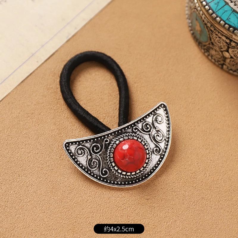 Mongolian Tibetan hair accessories retro turquoise inlaid hair rope niche exotic hair tie rubber band headrope women