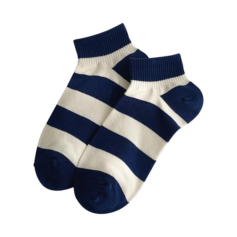 Striped socks for women, low-top ship socks, breathable navy style sports cotton socks, spring and autumn short-sleeved women's socks