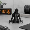 Matte Black Gym Ornament 3D Printed Muscle Man Figurine with Dumbbells, Mini Desk Decor for Home Office High Precision Workout Shelf, Fitness