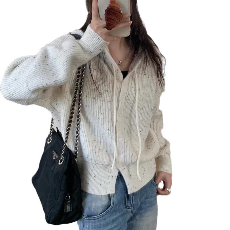 

Женский осенне-зимний однобортный вязаный кардиган с капюшоном one size fits all бежевый