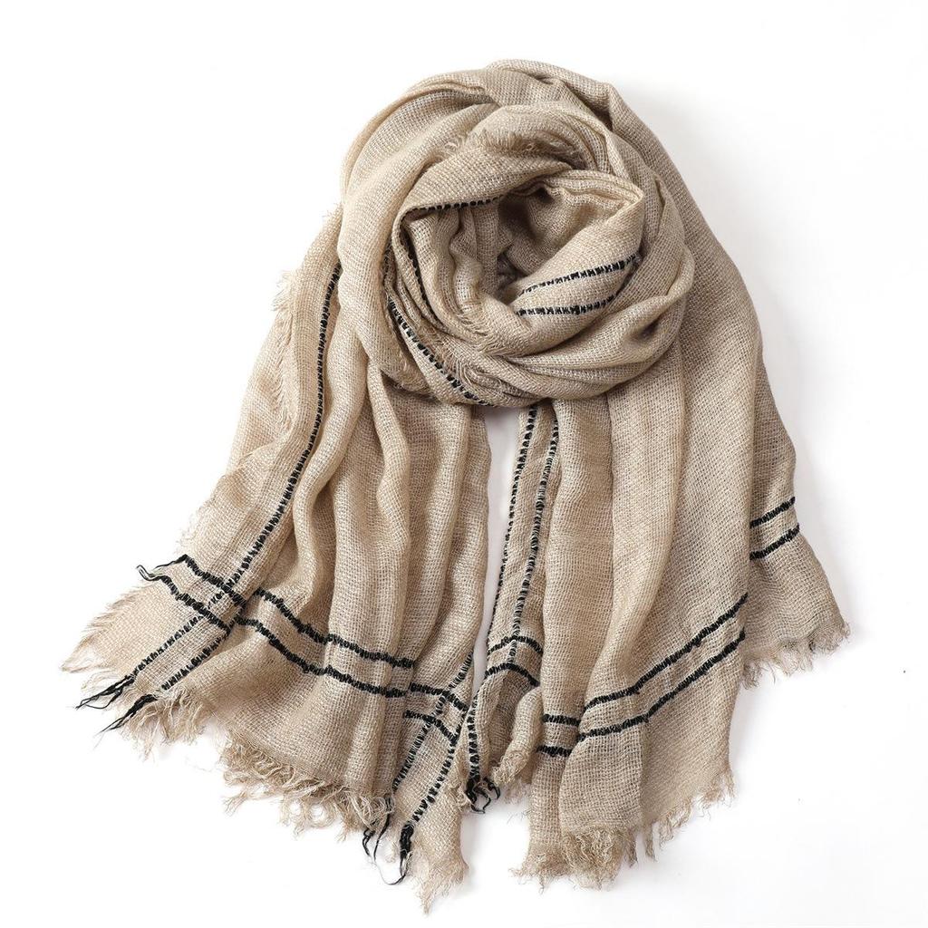 Men's Artistic Striped Scarf: Autumn & Winter Warmth with Short Tassels and Tie-Dye Design.
