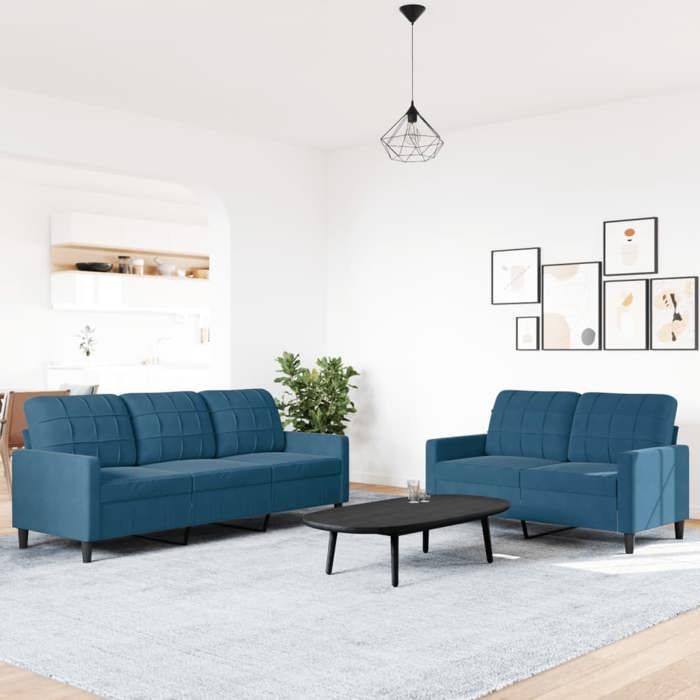 VidaXL Set of 2 Velvet Blue Sofas with Cushions, Sofa, Sofa Seat, Recliner Sofa, Comfort Sofa, Chair 3278400