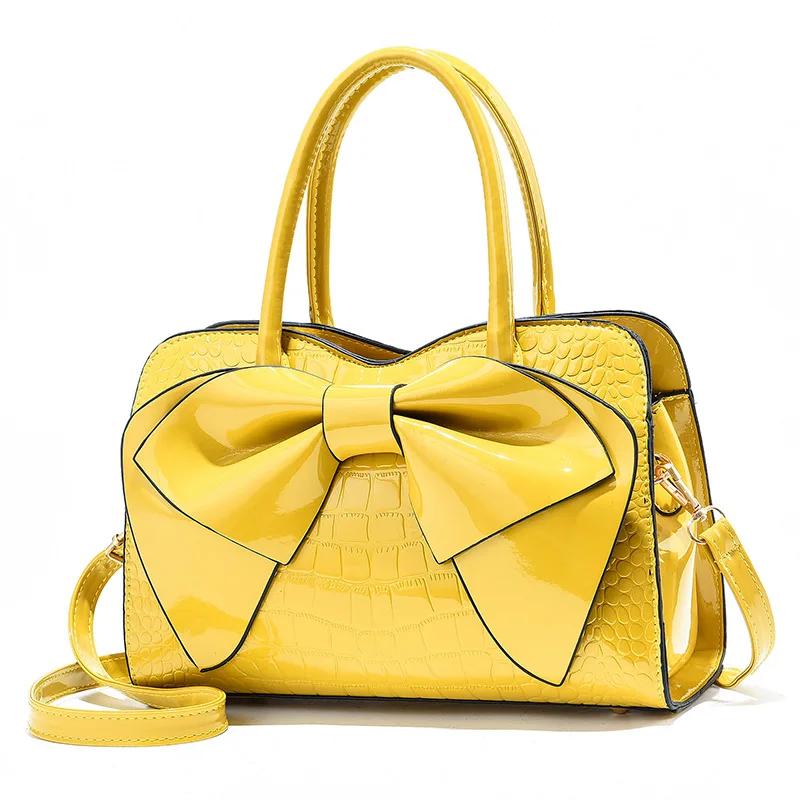 Large Capacity Bow Ladies Crossbody Bag High Quality Luxury Bright Leather Shoulder Tote Bags