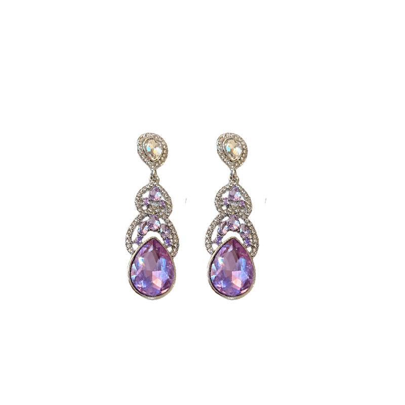 Silver Needle Diamond Oval Water Drop Tassel Earrings Light Luxury Fashion Long Earrings Exquisite High-end Jewelry Women