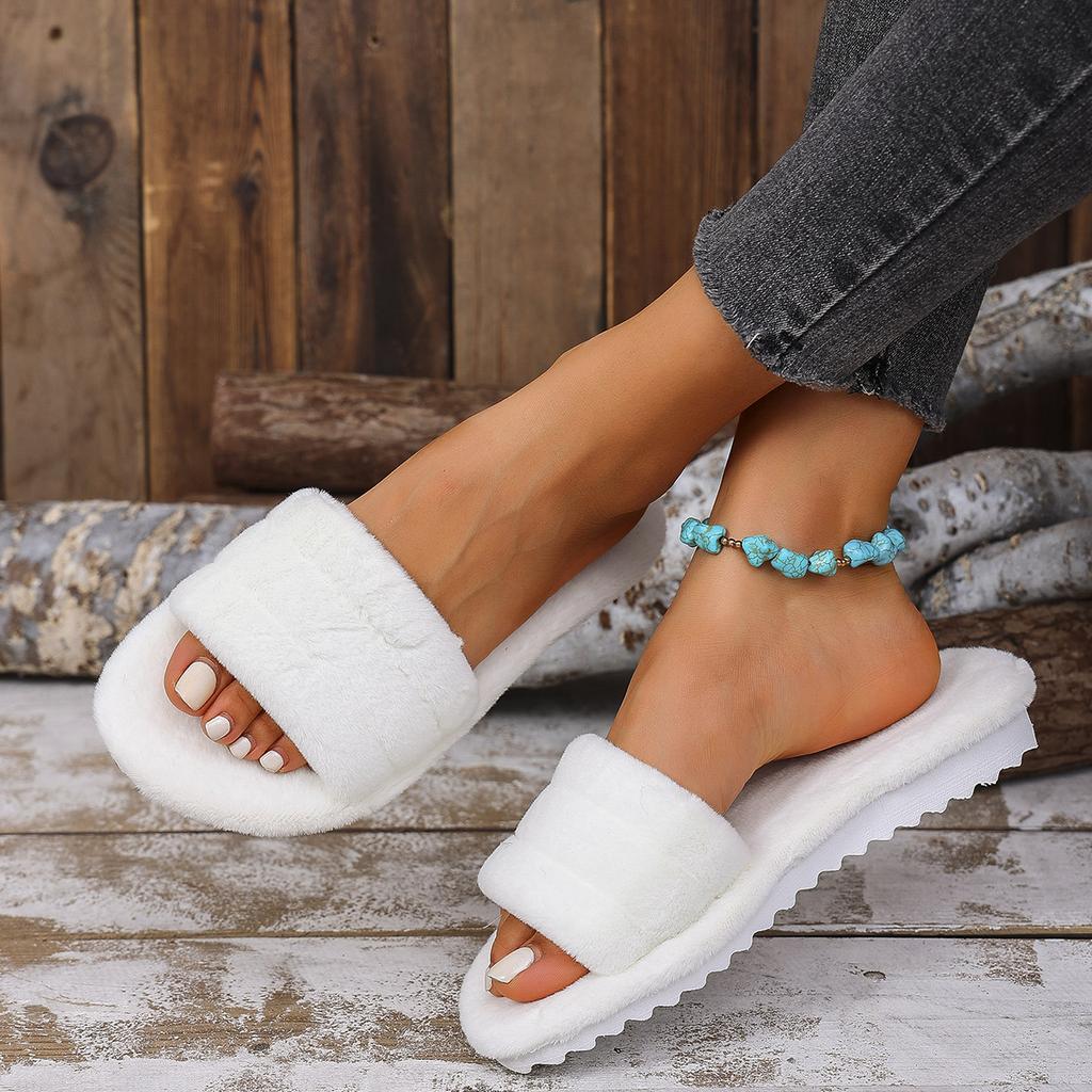 Women's Fashion Trend Academy Anti-slip Wear Warm Solid Color Flat Flip Flops