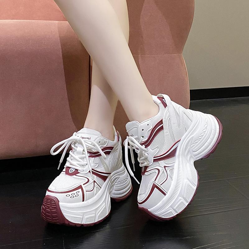 Fashion 10cm Synthetic Air Mesh Genuine Leather Vulcanize Chunky Sneakers Summer Autumn Leisure Spring Women Platform Wedge Pumps Shoes