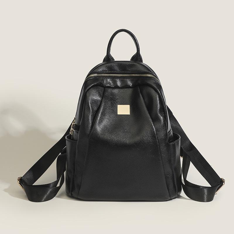 Women s Backpack 2024 Summer New Fashion Versatile Large Capacity Soft Leather Backpack Women s Bag Student School Bag Trendy чёрный