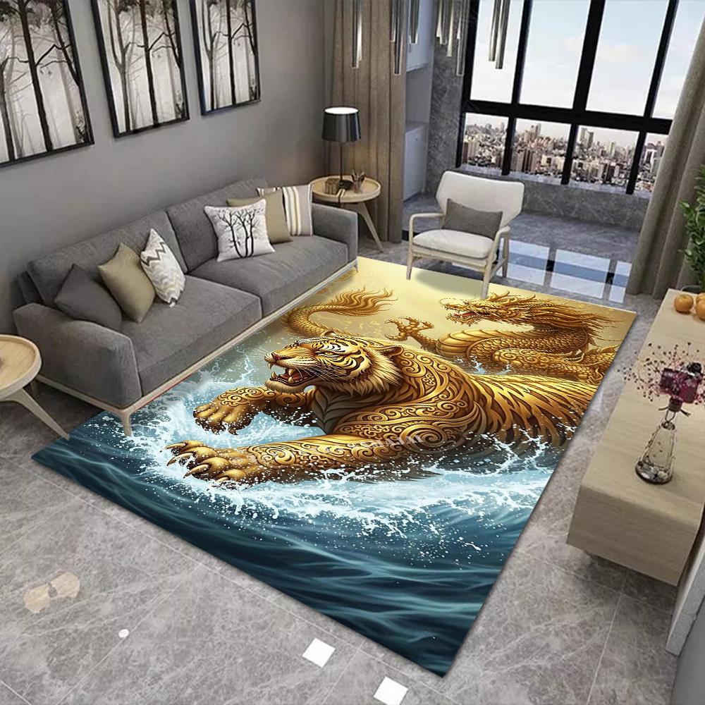 Eastern Mythology Dragon & White Tiger Carpet Chinese Style Power Theme Rug Home Decoration for Living Room Mat Indoor Carpets