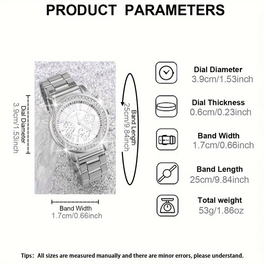 3-Piece Casual Style Round Quartz Movement Alloy Strap Women's Watch Set - Ideal Gift Set