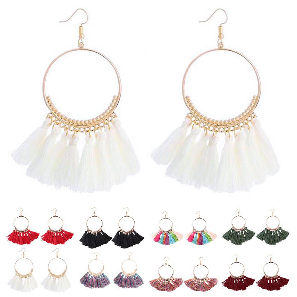 Fashion Women Bohemian Dangle Long Tassel Thread Drop Ear Earrings Stud Jewelry