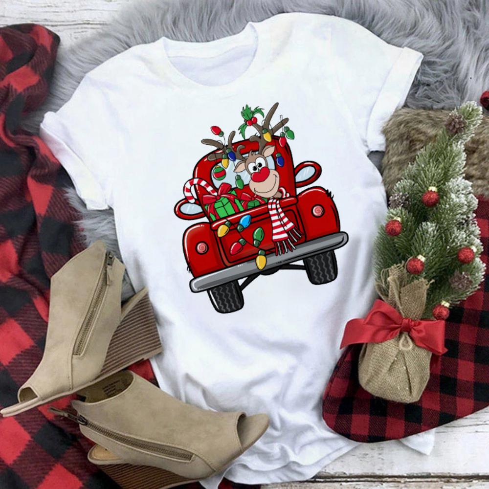 Christmas Reindeer Tshirt Loose Truck Christmas Tree Tshirt Durable Men Women Unisex Casual Tshirt Daily Travel Streetwear