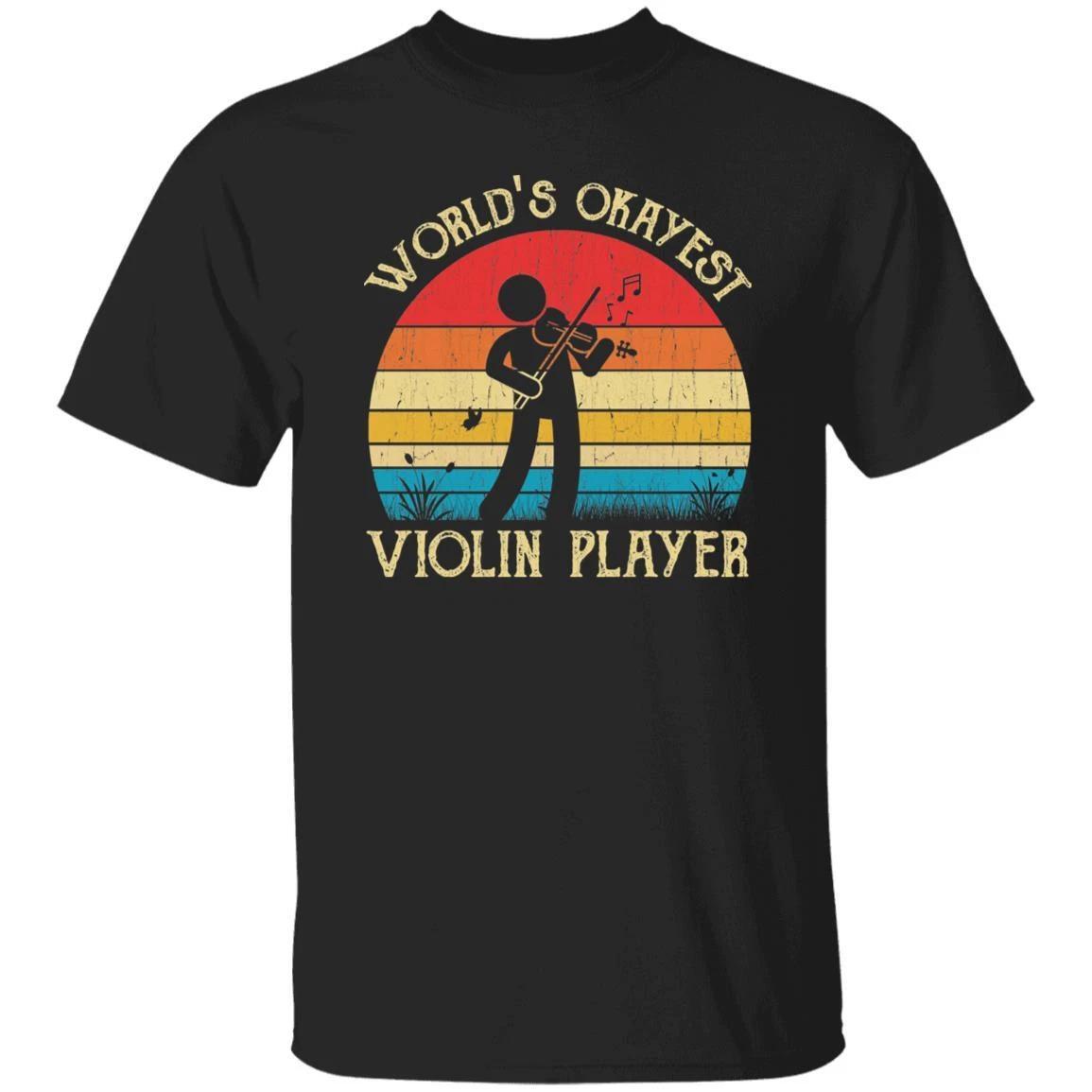 World s Okayest Violin player Retro Style Unisex T-shirt Black Navy Dark Heather XL