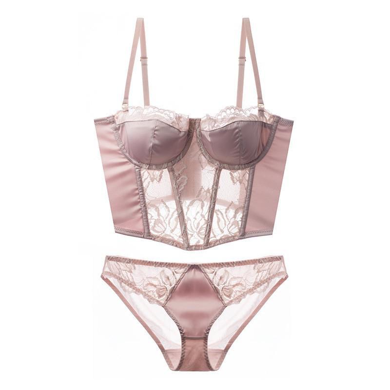 

Комплект нижнего белья из французского сатина и кружева: Мягкий и сексуальный бюстгальтер-топ с драпировкой для женщин S