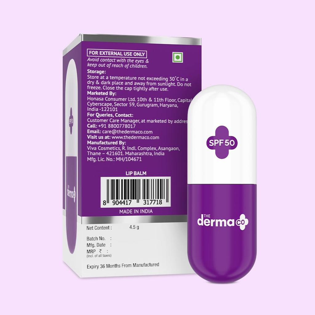 The Derma Co 1% Vitamin C Brightening Lip Balm SPF 50 PA +++ with Niacinamide & Hyaluronic Acid 4.5g