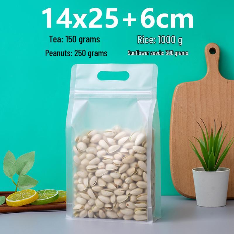 Frosted Transparent Self-Sealing Snack Bag with Handle for Dried Fruit and Tea Storage
