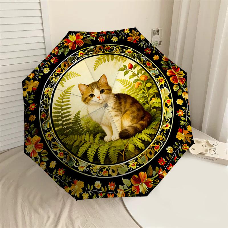 

1PC cat, floral Umbrella-8-Rib Reinforced, Automatic Open, Lightweight & Durable, Cute Fashion Accessory for Outdoor-K1255