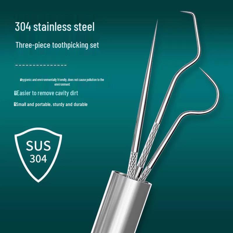 Scobitori Portabile Ultra-Fine din Oțel Inoxidabil, Ațe Dentare cu Cutie Metalică - Pachet Familie