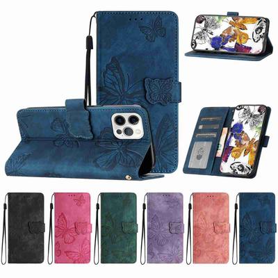 Husă Portofel din Piele Sintetică pentru Seria iPhone 7 8 XS 11 12 13 14 15 16 17 cu Design Fluture, Sloturi pentru Carduri și Protecție Antishock