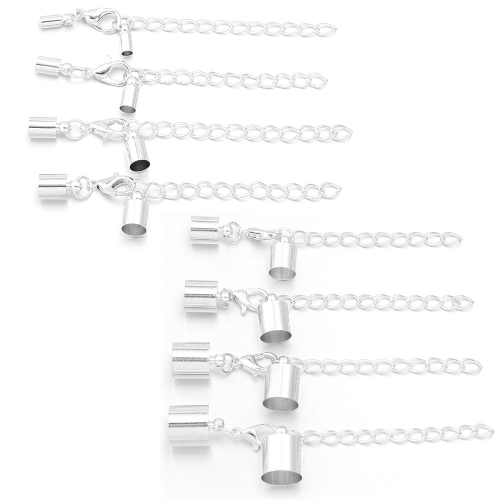 

10Sets Leather Cord End Caps With Lobster Clasp 3-10mm Crimps End Tip Caps Bracelet Connector Extended Chain DIY Jewelry Making 3mm hole 2.5mm срібний