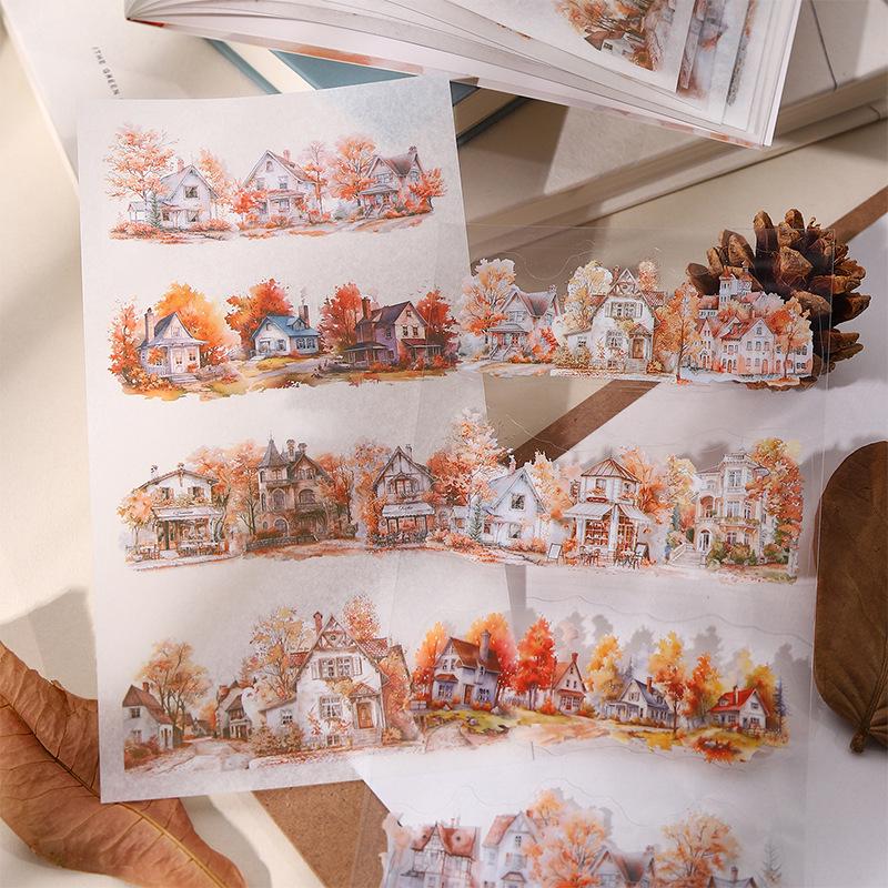 Yearning Small Town Die-cut Sticker Book: Retro Houses for DIY Journal Decoration & Scenery Collage