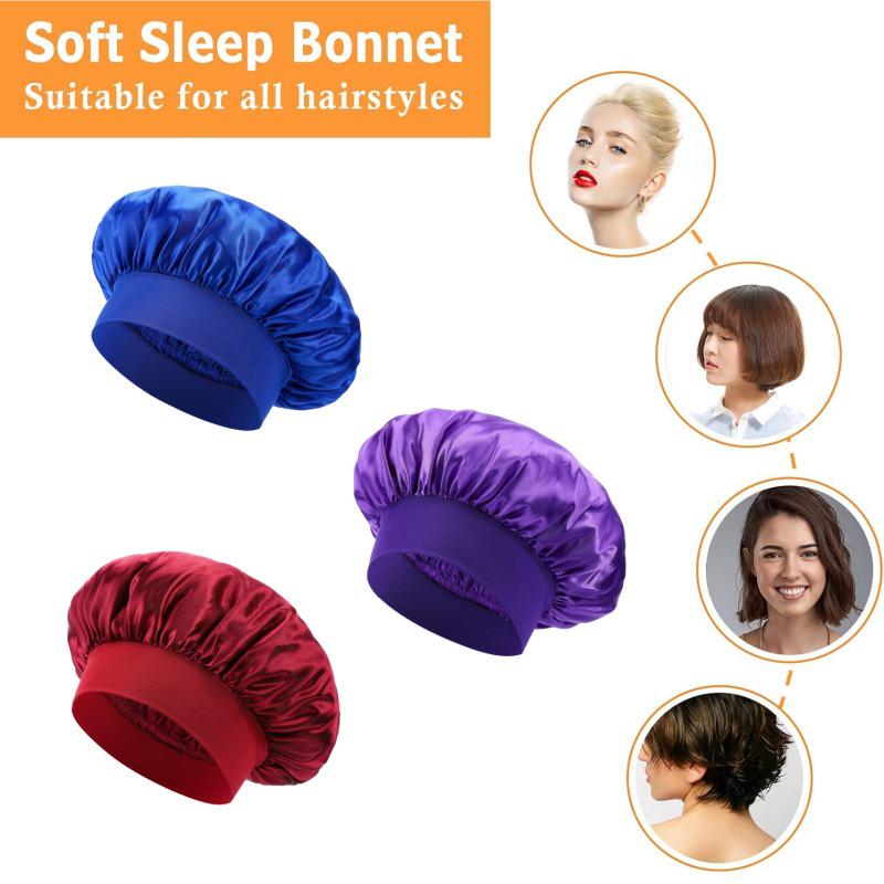 Wide Brim Satin Sleep & Salon Cap: Elastic Headband for Comfort & Care