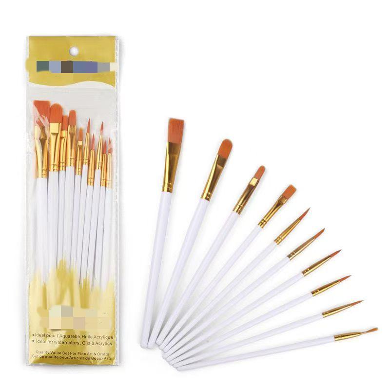 Perlglänzendes Kunststoffgriff-Pinselset – 10 Stück für Anfänger & Kinder, Ideal für Aquarell- & Ölmalerei.