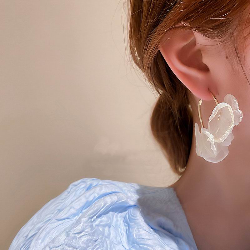 Fashion Chiffon Flower Hoop Earrings Personality Spring SUMMER New Jewelry Statement Earing Beach Holiday Accessories