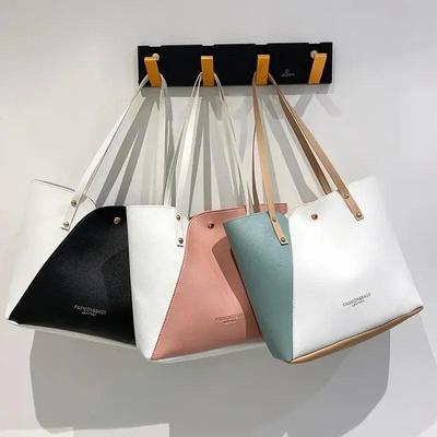 Women's Patchwork Leather Tote Bag Contrasting Color Shoulder Bag Pu Leather Women's Shopping Bag Casual Large Capacity