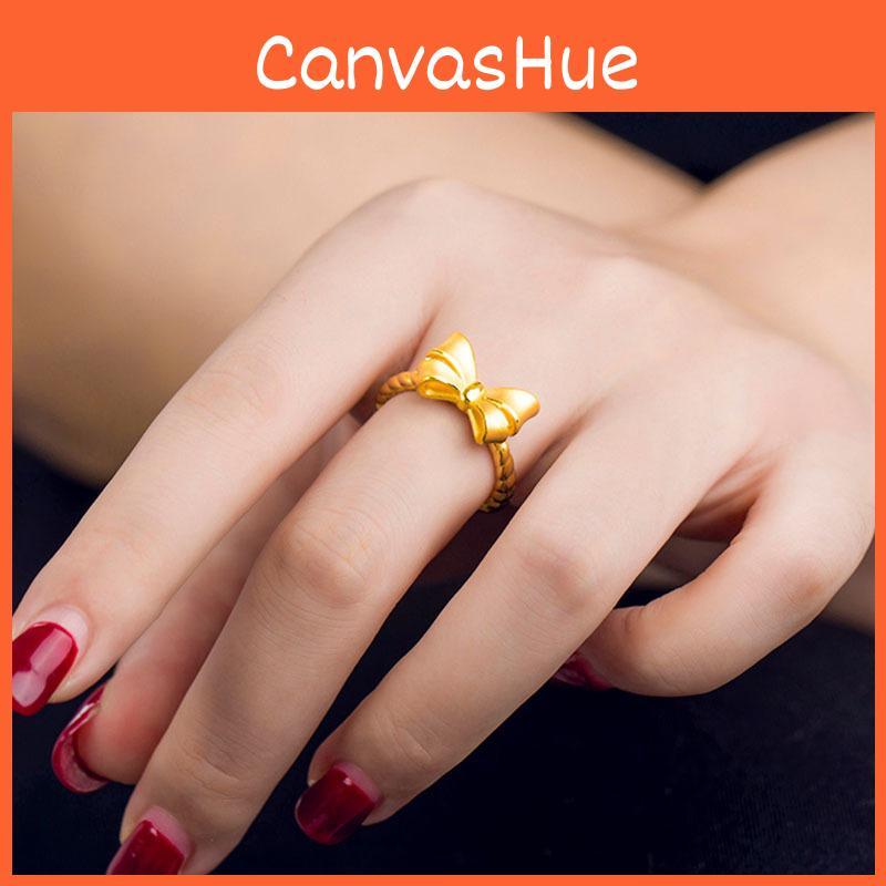 Adjustable Open Lovely Butterfly Knot Ring In Premium Gold Plated Brass For Womens Charm Sweet