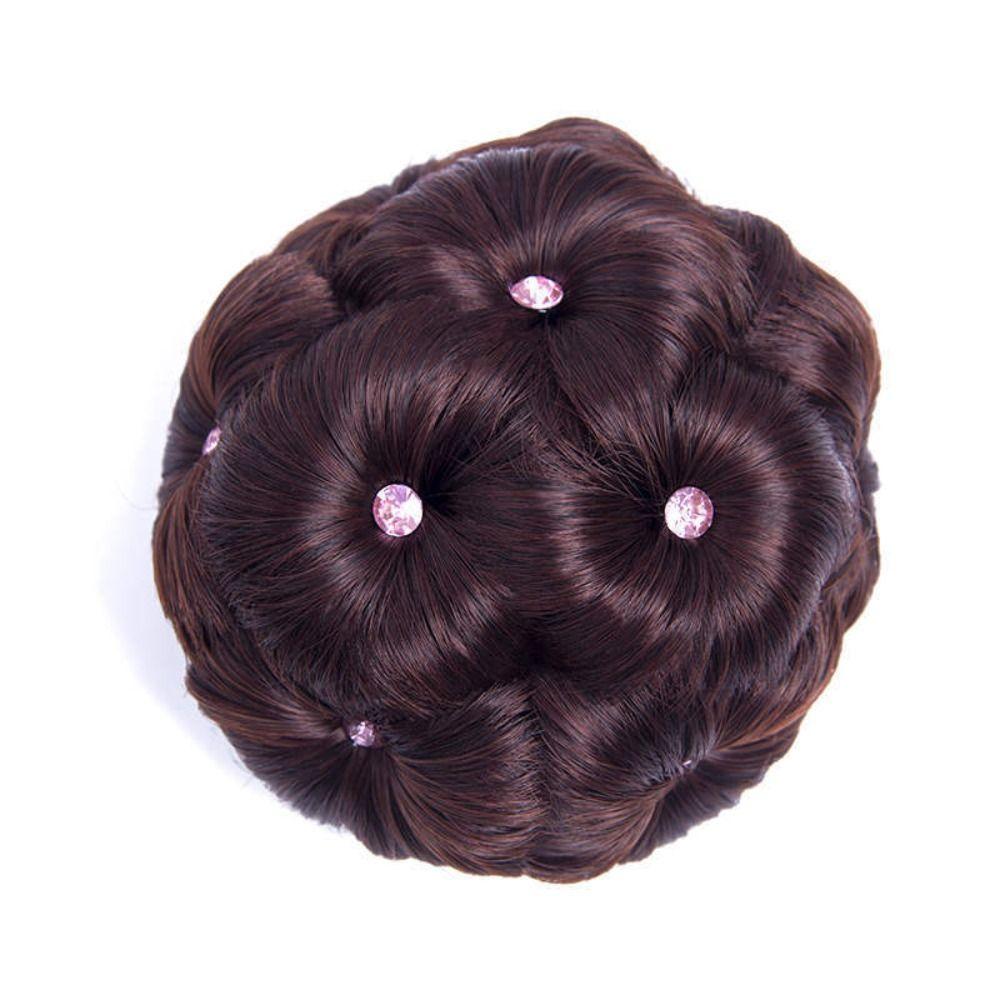 

9 Flowers Hair Clips Wig Synthesis Hair Extension Clip Fashion Hair Accessories Dark Brown-pink diamond