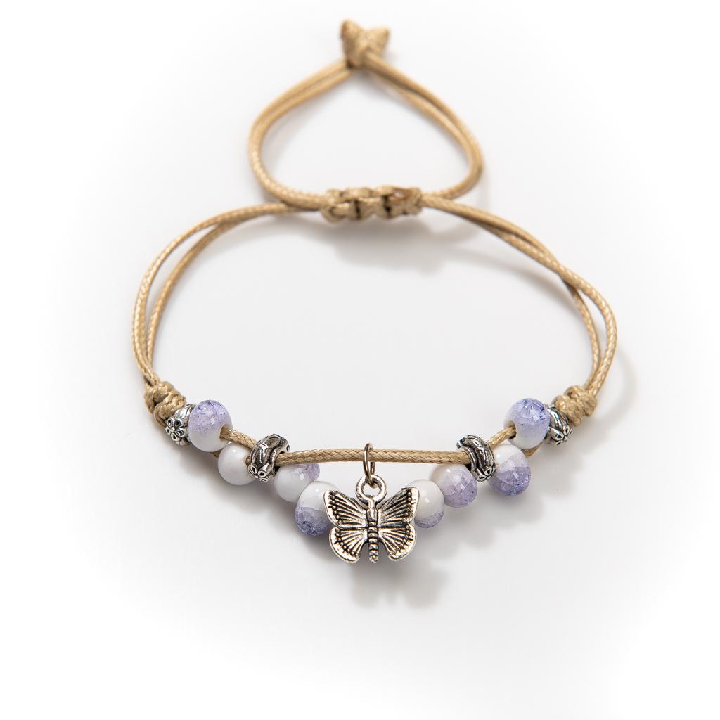 Handmade butterfly Ceramic Cracked Ice Vintage adjustable bracelets Elastic Cord Bohemian Chic Jewelry Unique Gift H920