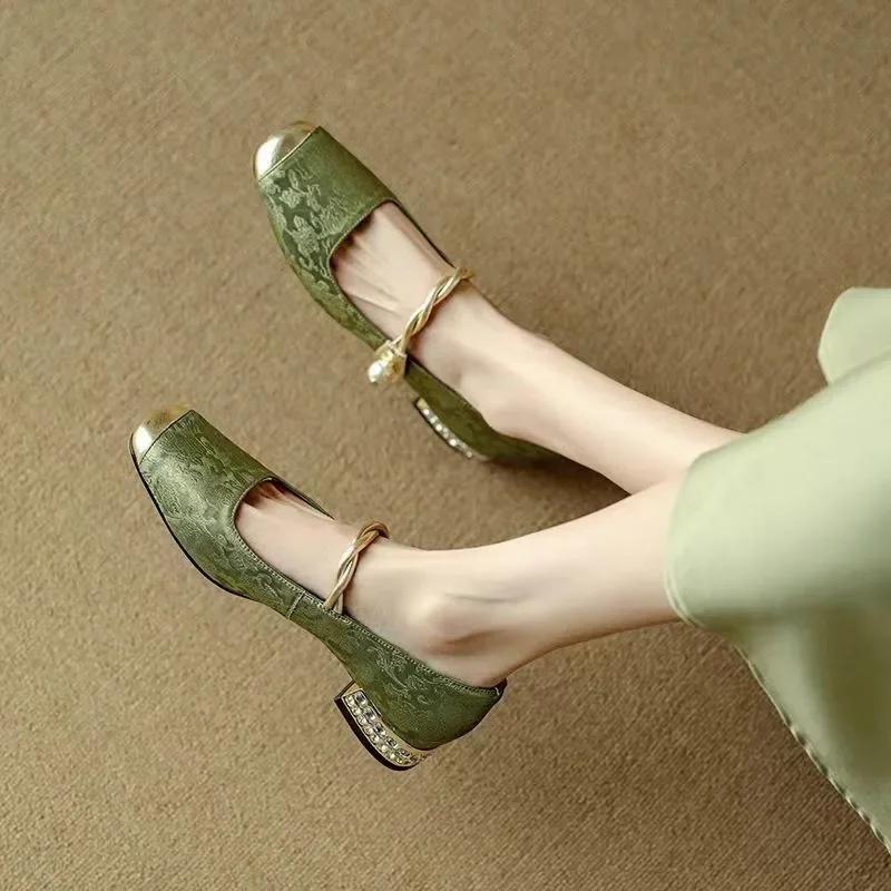Fashion Shoes Female 2024 Fashion Square Toe Women's Pumps Autumn Shallow Mixed Colors Outdoor Casual Chunky Heels Office Ladies Shoes
