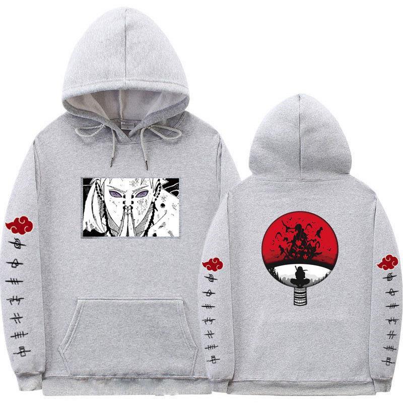 Mens Oversized Hooded Sweatshirt With Naruto Anime Print Fleece-Lined Streetwear Teens Fall Season