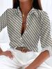 New Geometric Printing Lapel Fashionable Digital Printing Thin Thin Looking Elegant Simple Versatile Long Blouse