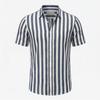 Men's Linen Short Sleeve Shirt Striped Button Down Casual Lightweight Breathable Open Front Collared Top for Summer Daily Wear