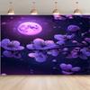 2D Dreamy Floral Moon Backdrop with Cherry Blossoms and Sparkles Background