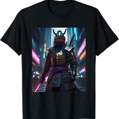 Cyberpunk Samurai Aesthetic Futuristic Graphic Design Print T-Shirt