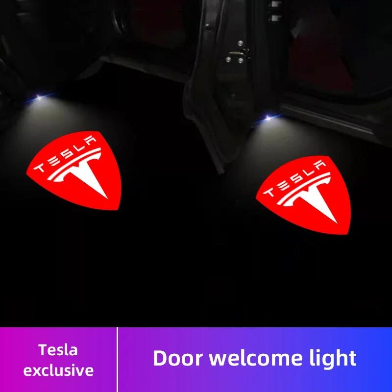 Car Sticker Tesla 2Pcs HD LED Auto Logos Car Door Projector Lamp Welcome Lights For Tesla Model 3 Model S X Y Cybertruck Roadste