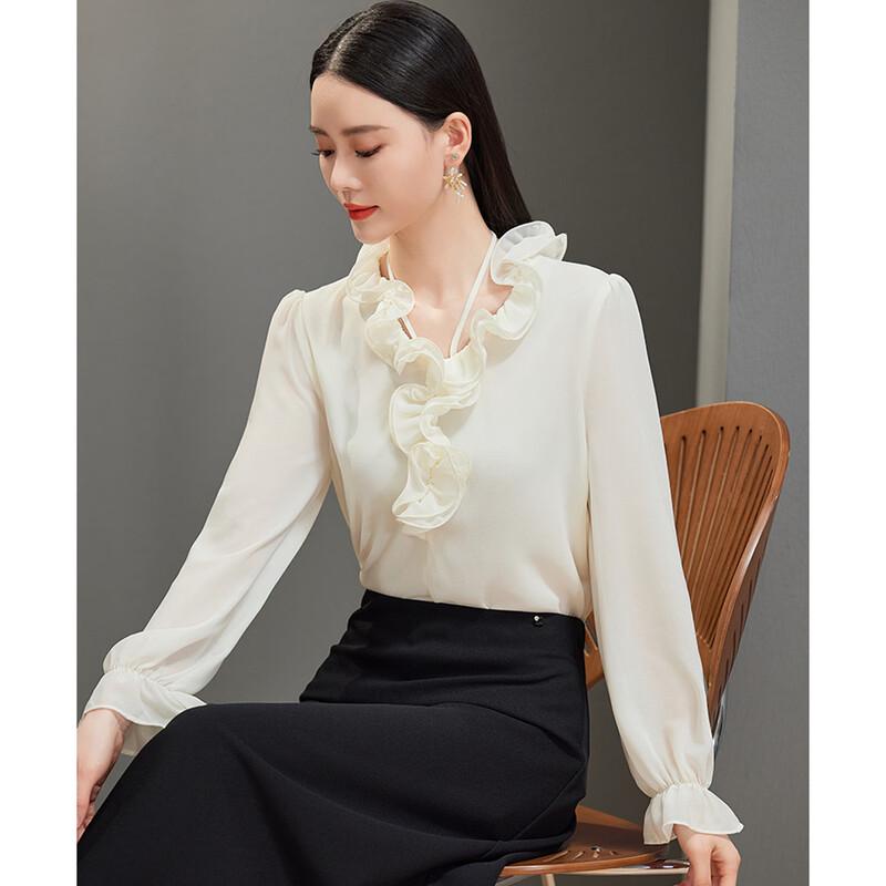 Hangyige French Style Ruffle Collar Long-Sleeve Blouse