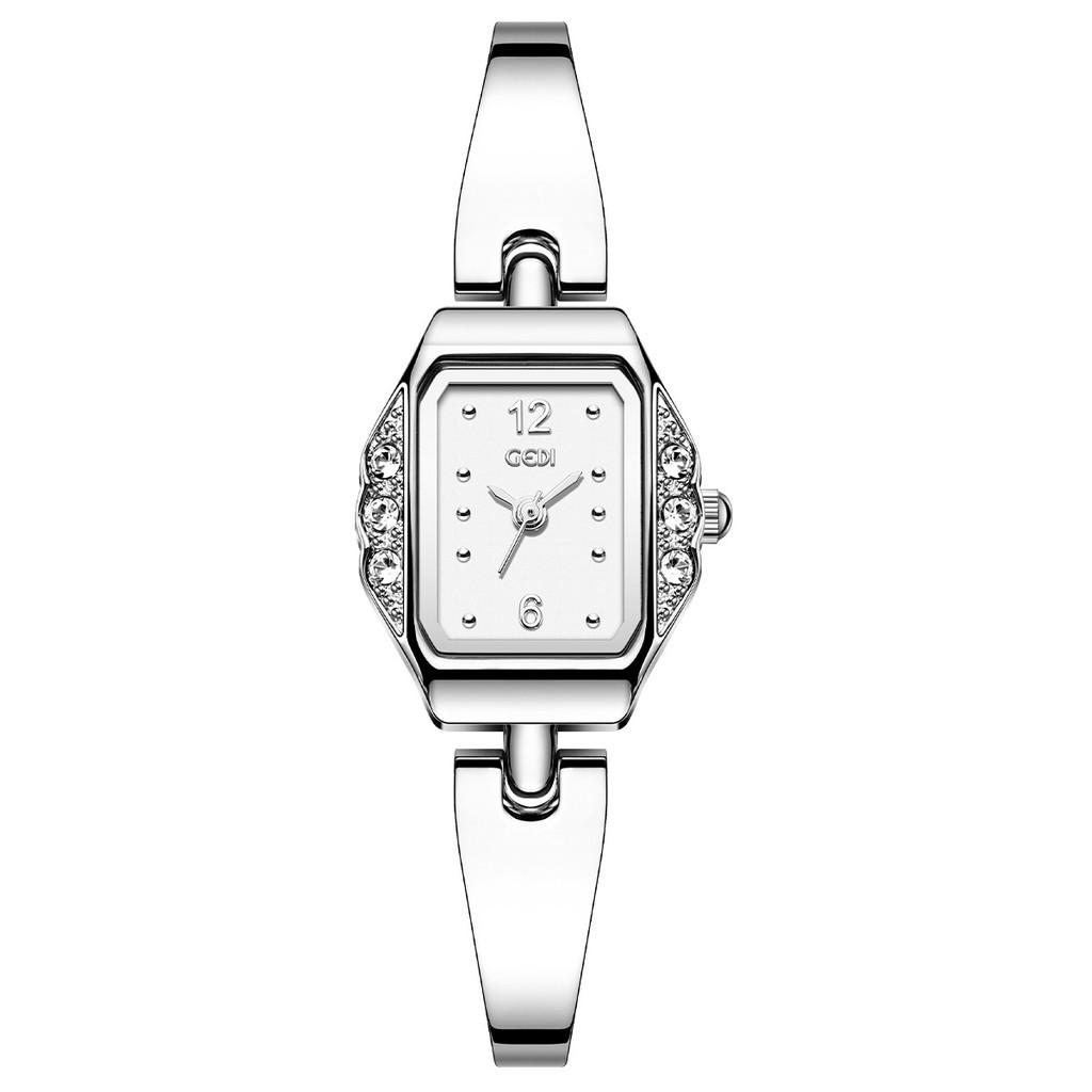 

Ladies Quartz Watch With Square Dial Leather Band For Casual Wear Silver Gold