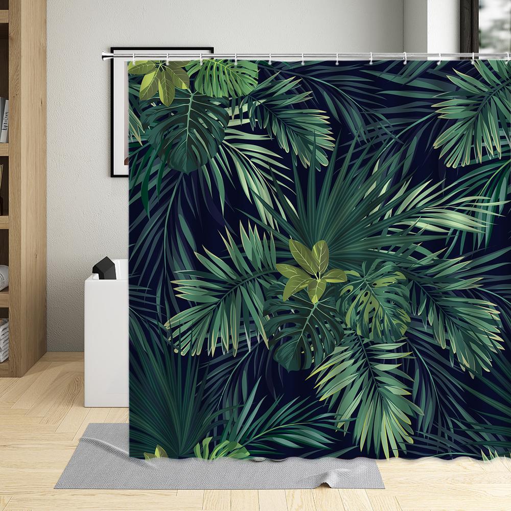 Tropical Plant Green leave Shower Curtain Banana Leaf Monstera Flower Scenery Bathroom Bath Curtains Decor Fabric With Hooks Set