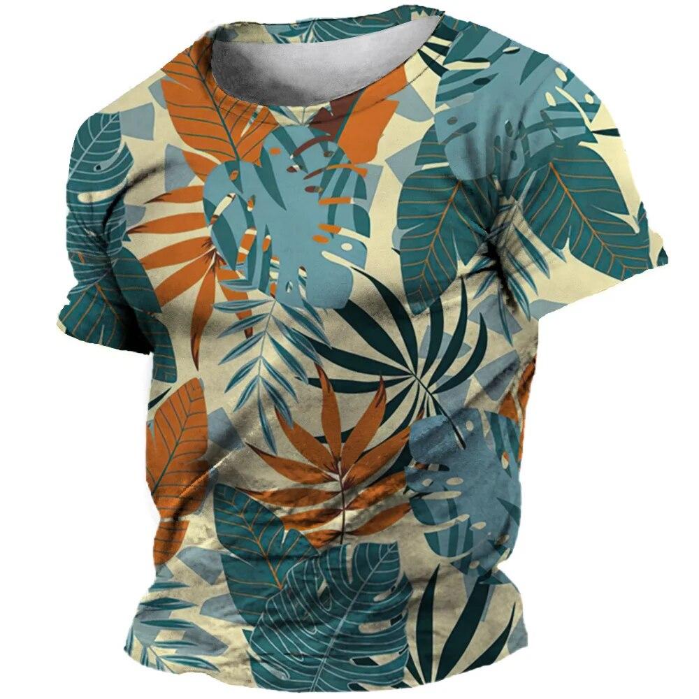 Tricou casual pentru bărbați la modă Hawaii, unisex, cu model de flori de plante, tricouri imprimate, la tendință, pentru timpul liber, cu gât rotund, cu mânecă scurtă