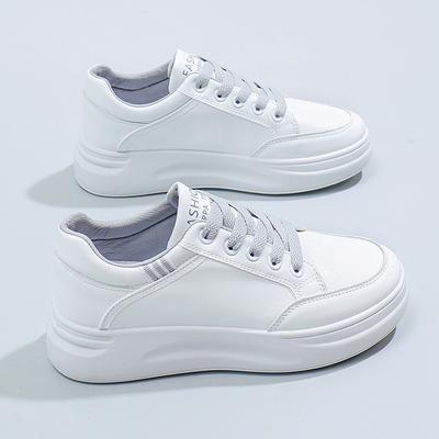 Damenschuhe 2025 neu Frühling und Herbst dicksohlige Leder Muffin kleiner Mann vielseitig lässig vielseitige Muffin kleine weiße Schuhe Damen