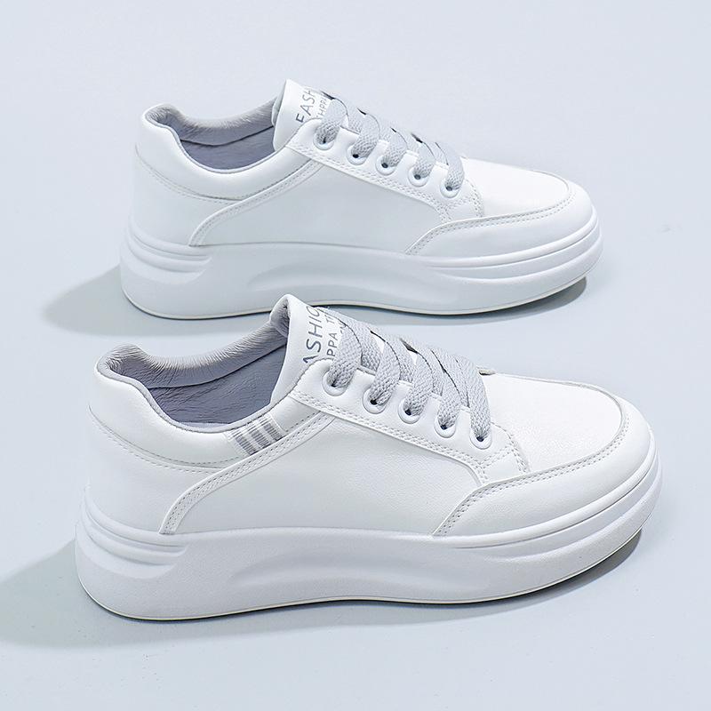 Women's Shoes 2025 New Spring and Autumn Thick-soled Leather Muffin Small Man Versatile Casual Versatile Muffin Small White Shoes Women