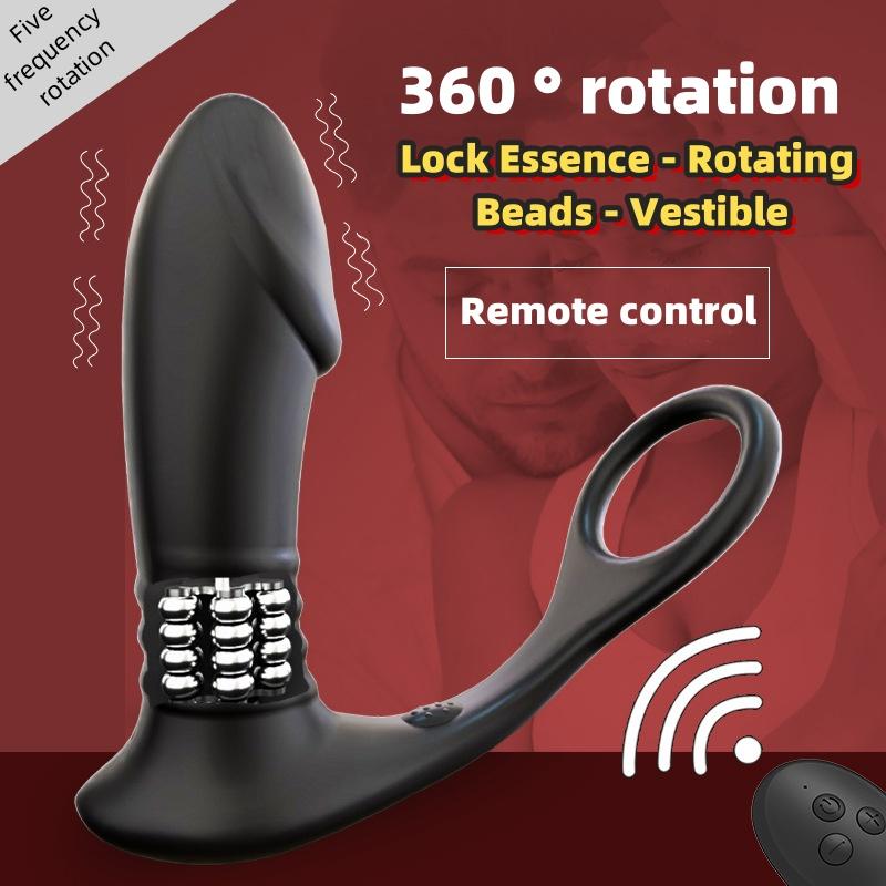 Silicone Anal Vibrator Rotation Beads Prostate Stimulator Massager Delay Ejaculation Ring Anal Butt Plug Dildos Sex Toys for Men