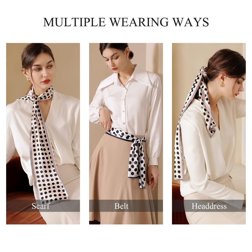 LumiSyne Skinny Silk Checkerboard Alphabet Vintage Hair Bag Neck Ribbon Scarf Women's Scarf, Plaid, Pattern, Style, Lightweight, Slim, Neckerchief,