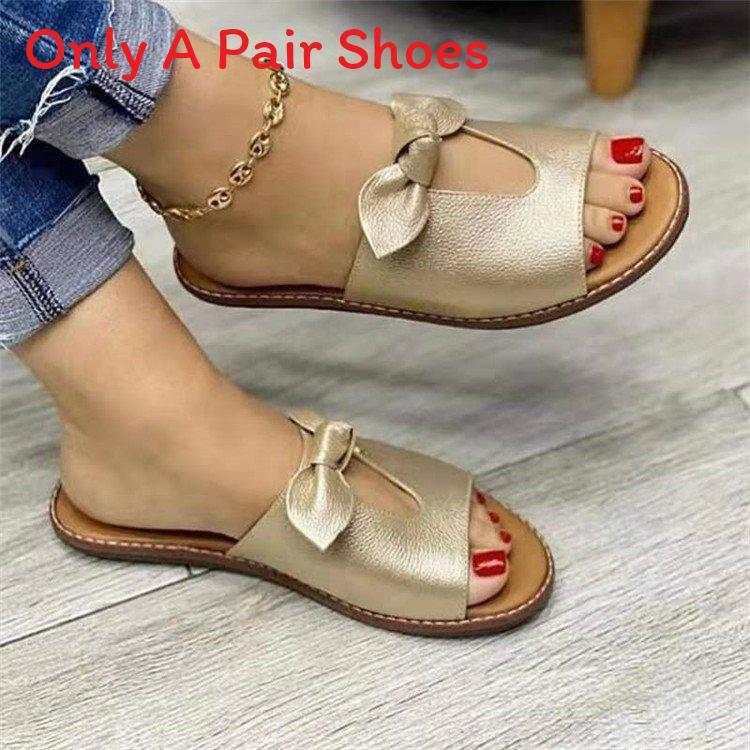 Womens Summer Flat Sandals With Bow Hollow Out For Casual Daily Wear