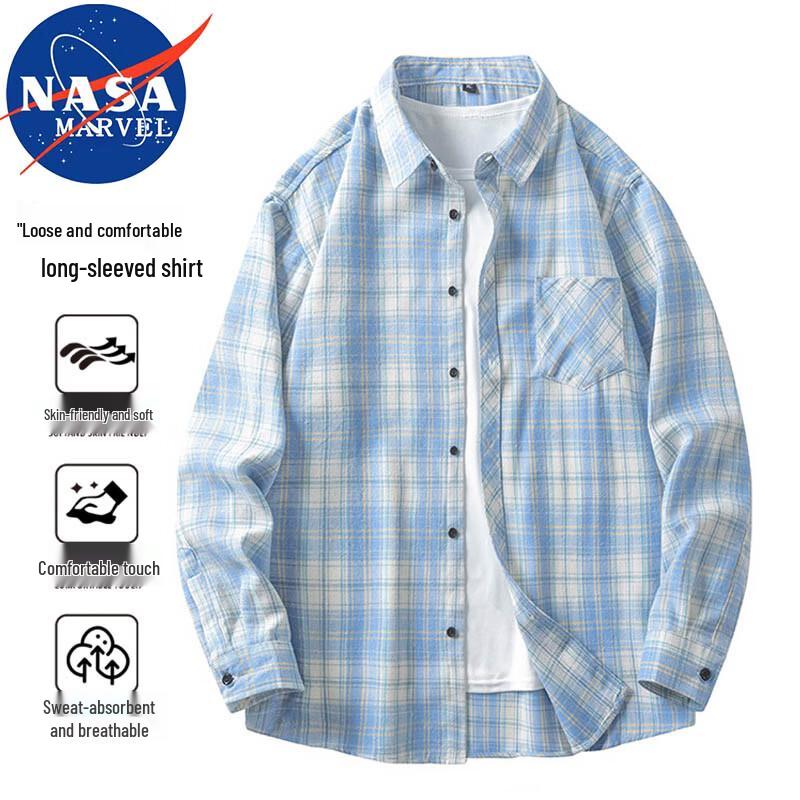 Men s NASA MARVEL Plaid Long Sleeve Shirt 2XL