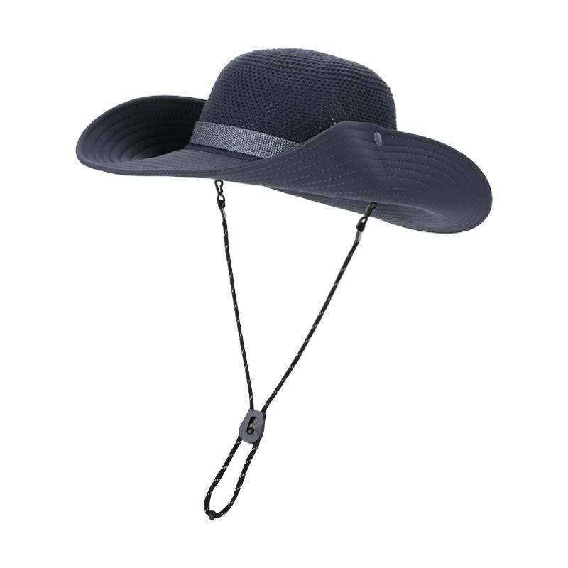 Summer hollow breathable sunscreen hat men's big head circumference versatile fashion bucket hat outdoor mountaineering fishing sun hat