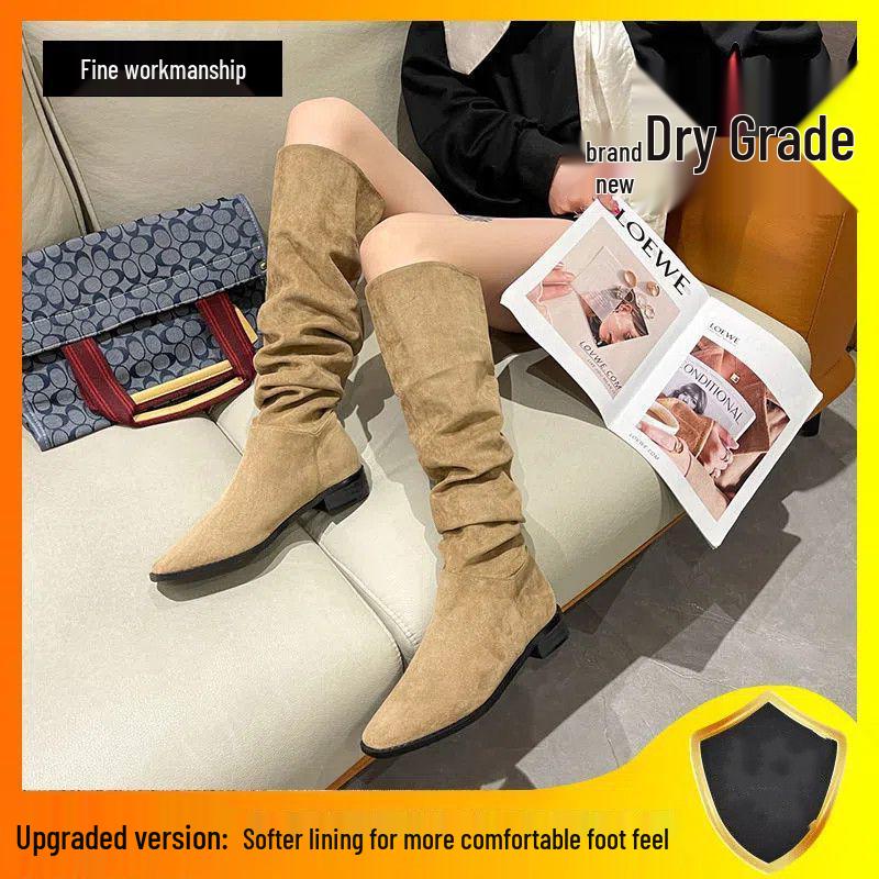 Høst & Vinter 2025 Kvinners Støvletter over kneet med tykk hæl - Spiss tå Mote Western Cowboy-stil